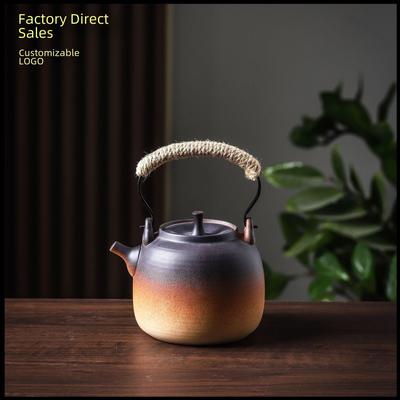 Ceramic Kung Fu Tea Set: Black Teapot with Side Handle and Charcoal Stove for Open Fire.