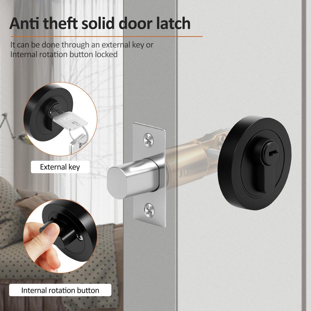 Round Door Latch Zinc Alloy Effective Protection Anti Theft Deadbolt Lock Single Cylinder Deadbolt for 35mm-50mm Door Thickness