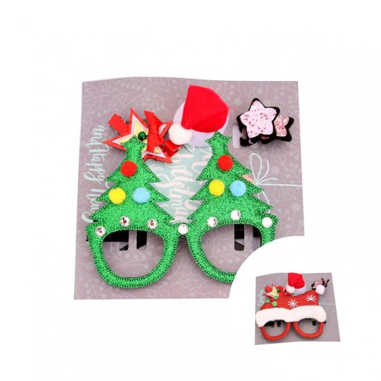 1 Set Cute Christmas Tree Kids Frame Glasses Hair Clip Wear-resistant Santa Claus Frame Glasses Hair Clip for Gifts