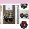 Decorative Wooden Dog Sign With Adorable Bow And Leafy Accents Perfect For Holiday Decor