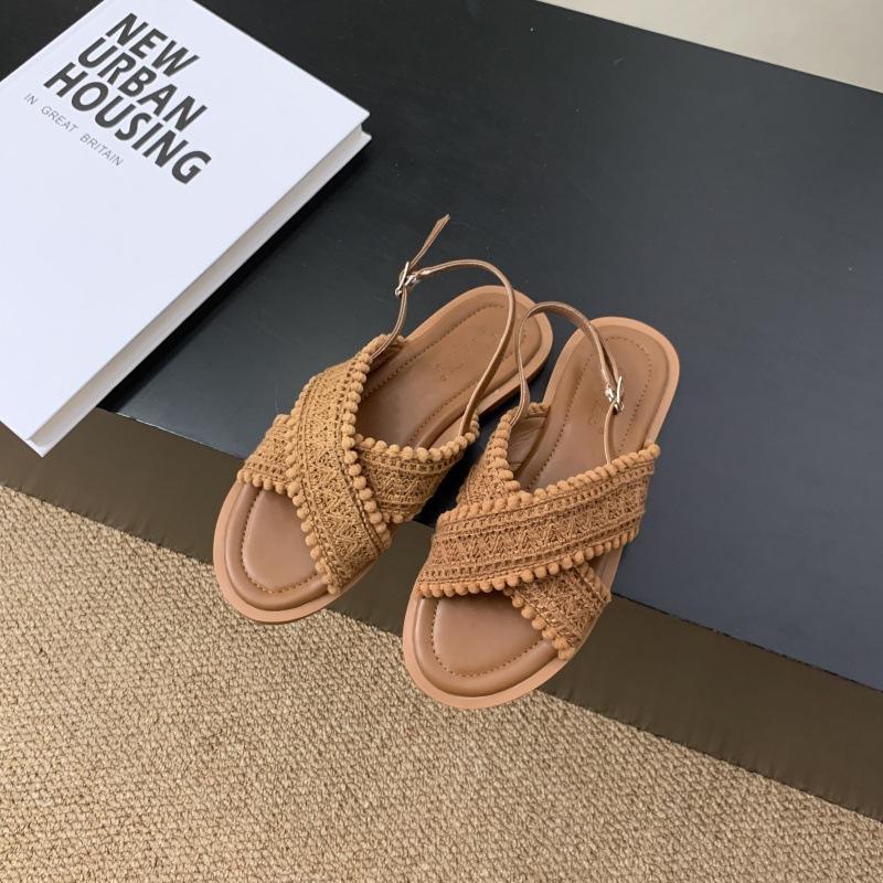 Flache Sandalen Mädchen 2025 neu Sommer Retro Ethno Fee Abendbrise Böhmisch Strand Draußen Hausschuhe