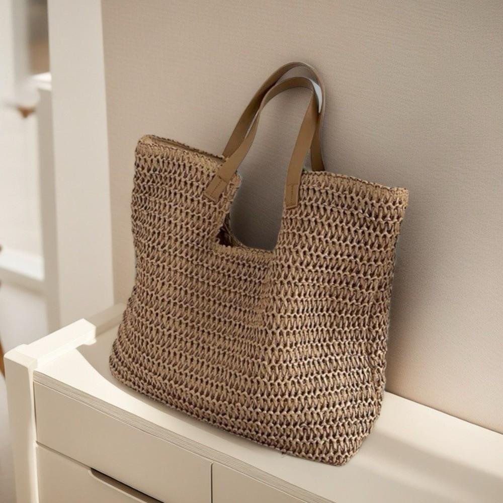 Travel Vintage Style Straw Shoulder Bag Bohemian Handmade Woven Tote Bag Casual Eco-Friendly Shopping Bag Vacation