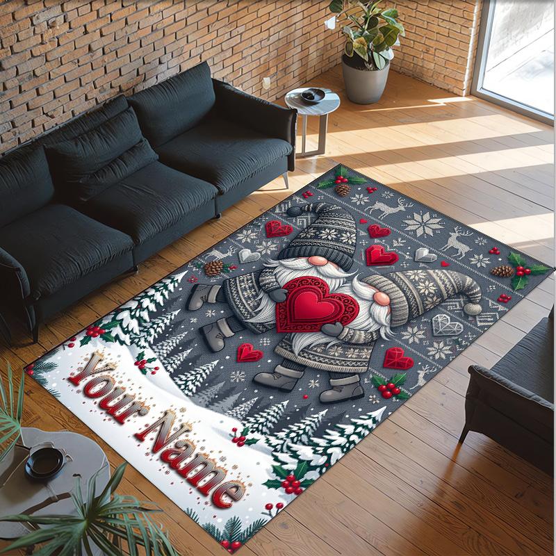 Gnome Theme Crystal Velvet Rug Personalized Custom Name Text Soft Floor Mat Home Decor