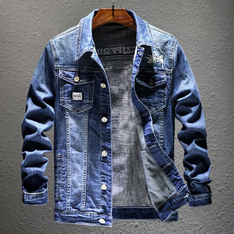 Men's Slim Fit Retro Denim Jacket - Korean Style, Plus Size, Spring & Autumn Trend