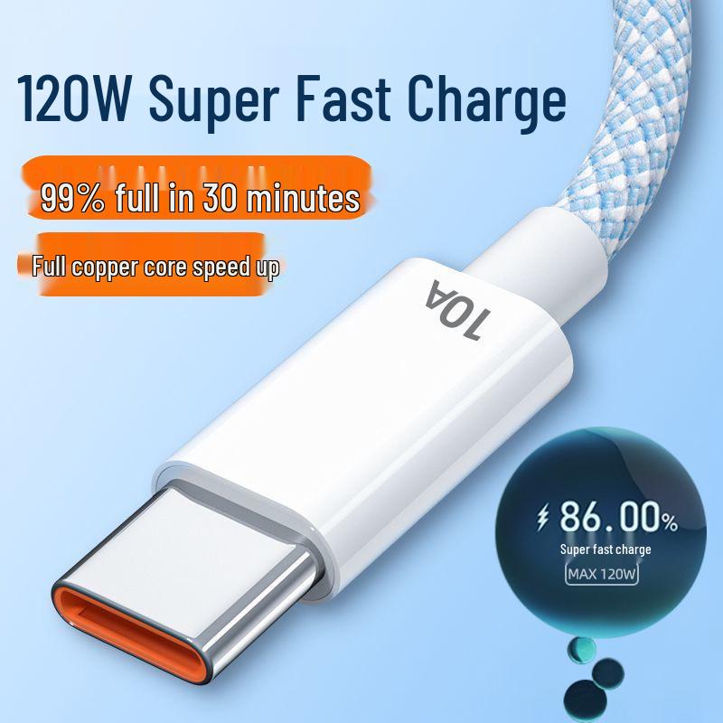 120W Braided Super Fast 10A Type-C Charging Cable Compatible with Huawei Honor