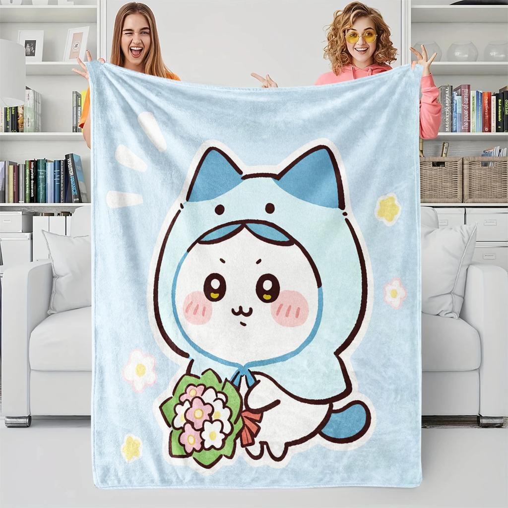 Chiikawa Printed Blanket Soft Fluffy Flannel Throw Blanket Home Leisure Warm Blanket for Sofa Office Camping Travel Child Gift