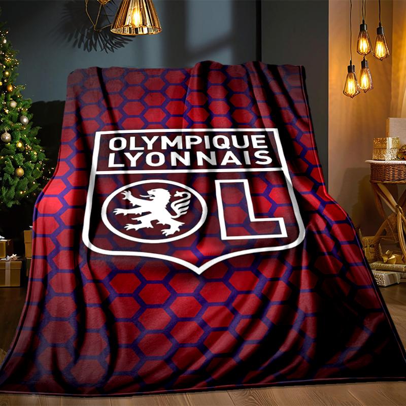 Lyonnais Football Crest Blanket Lightweight Ideal Bedding Blanket Perfect for Travel, Camping, Living Rooms, Offices, Sofas, Fan Christmas Gift