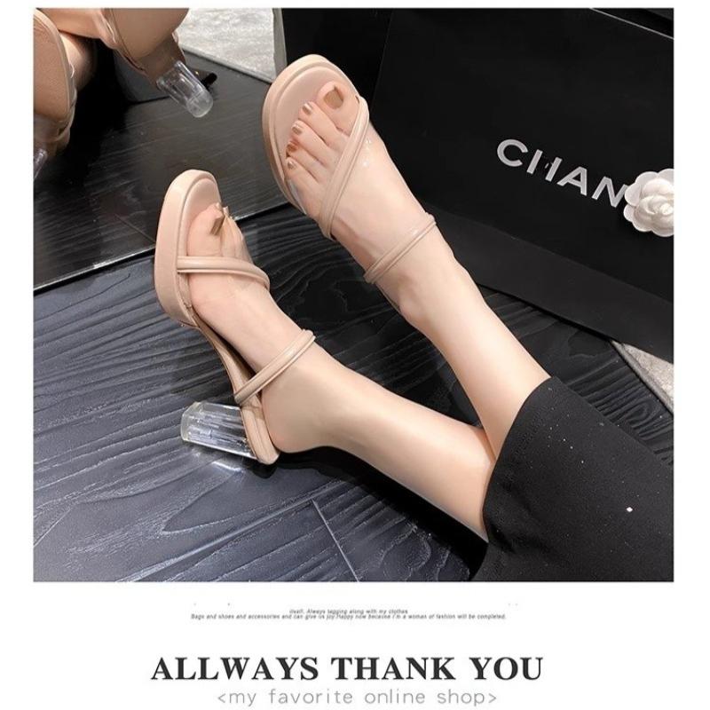 Fashion Transparent Slippers Summer Women's Shoes Square heel Heeled Mules Luxury Slides Pantofle Jelly Flip Flops Block