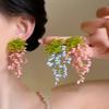 Beaded Flower Drop Earrings Tassel Dangle Earrings Bead String Flower Earrings