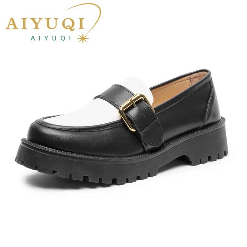 Fashion Shoes Women Loafers Genuine Leather Spring Big Size British Style School Girl Shoes Color Matching Fashion Oxford Shoes Women
