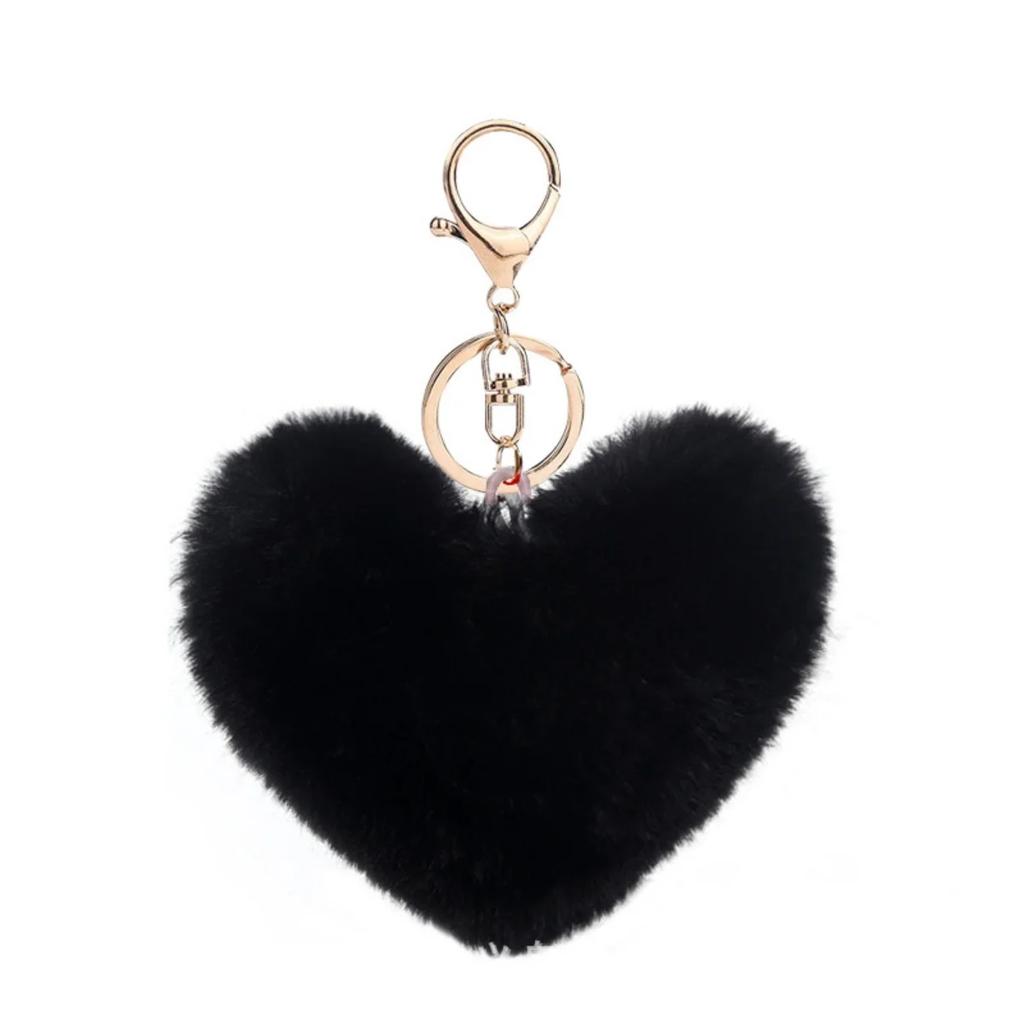 Set Portachiavi Pompom Peluche a Forma di Cuore | Palla di Pelo a Forma di Cuore con Stampa Leopardo | Pelliccia Sintetica Soffice di Alta Qualità per Chiavi Auto Borse Regali