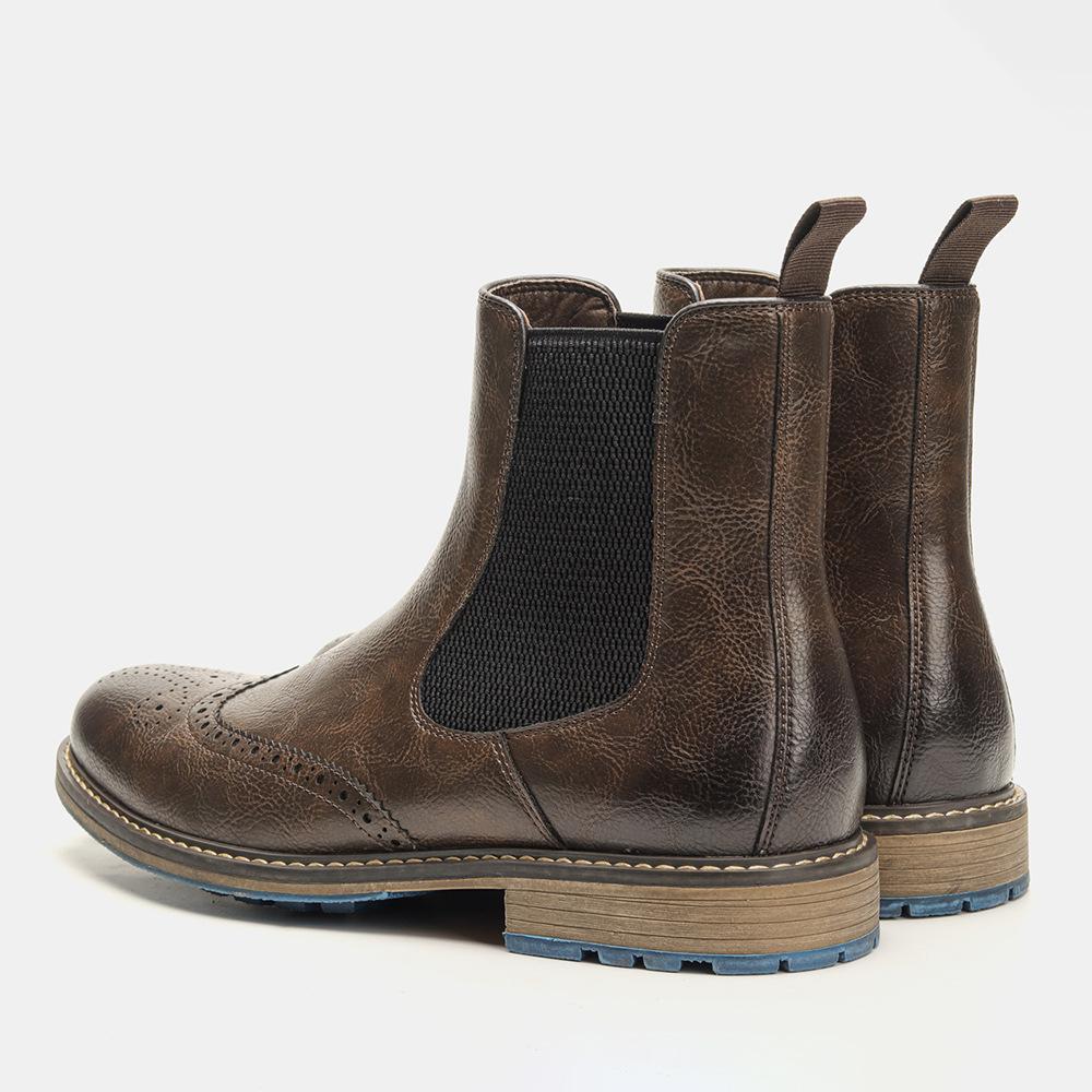 Cross-Border Chelsea Boots Men'S Retro Sleeve Mid-Top Engraved Foreign Trade Brock Single Boots Men'S Short Boots