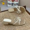 French Thick Heel One-word Female Summer Wear 2025 New Versatile Fairy Style Square Head with Skirt Medium Heel Cool Slippers