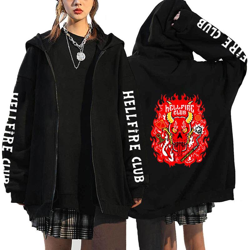 New Women Men's Zipper Hoodie Fashion Jacket Hellfire Club Print Pattern Sweatshirt Street Apparel Casual Hellfire Club Clothes Men Clothing