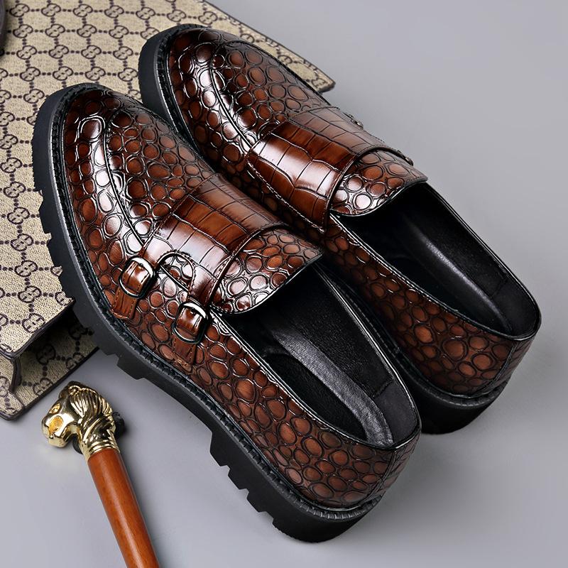 2025 Spring Autumn New Casual Leather Shoes for Men Thick Soles Buckle Designer Shoes Male Big Size Business Dress Loafers Man