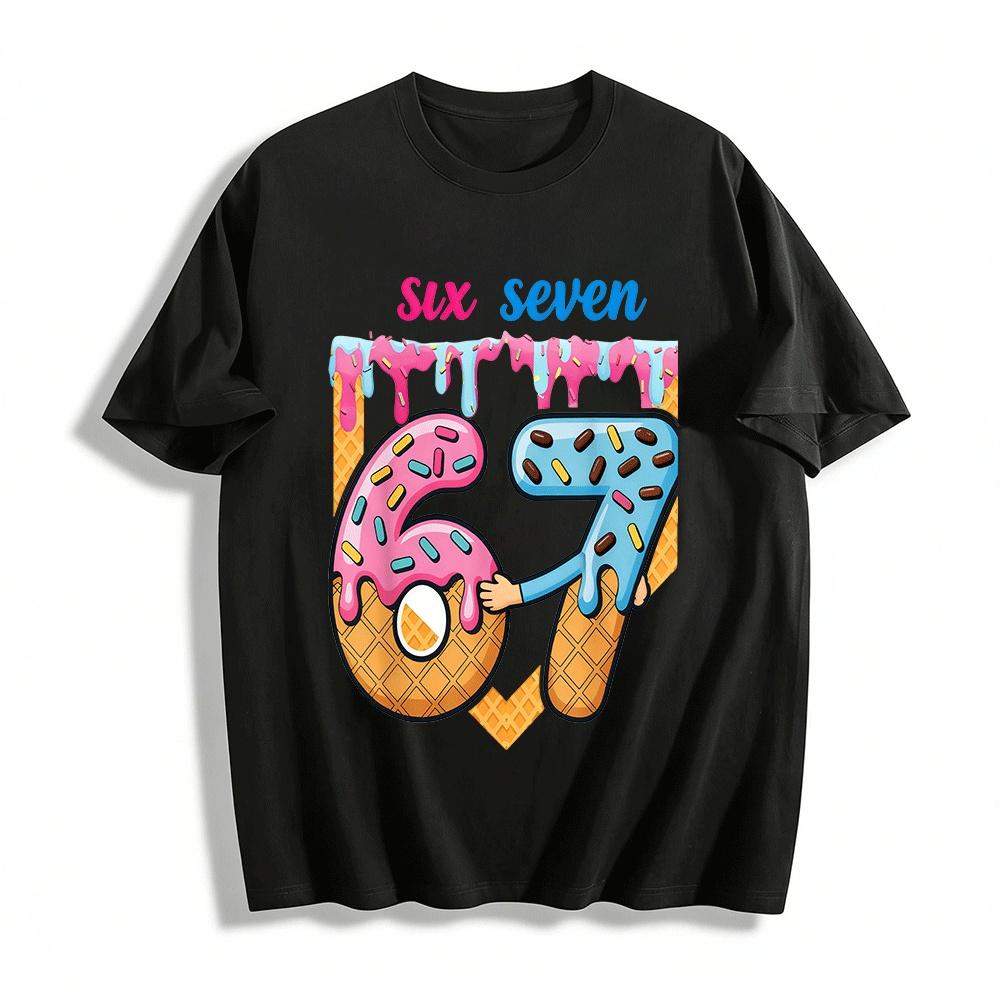 Cute Cone Number 67 Print Kids Tshirt Boys Girls Casual Tees Pure cotton T-shirt XXS