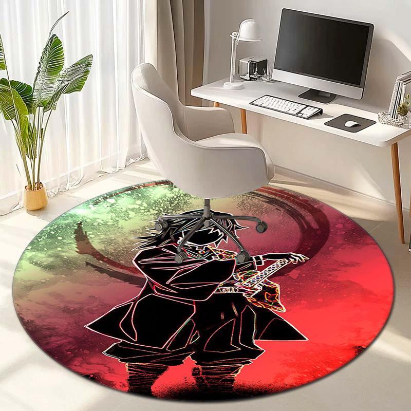 Classic Japanese-style Cartoon Demon Slayer Round Rug, Home Soft Decorative Anti-slip Yoga Mat and Chair Mat, Outdoor Floor Mat Carpet K17