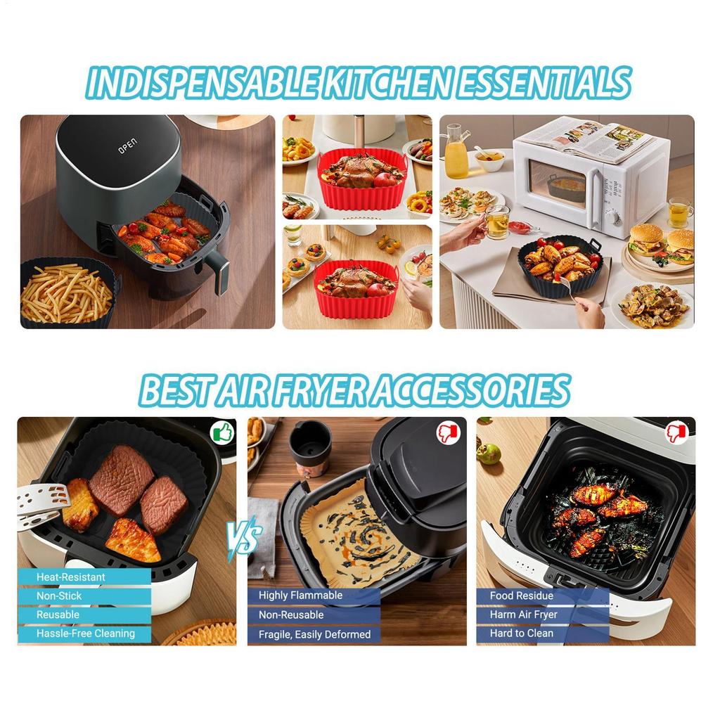 Silicone Tray for Air Fryer Square Air Fryer Basket Non-stick Baking Tray Kitchen Cookware for Pizza Roasting Apartment Cake