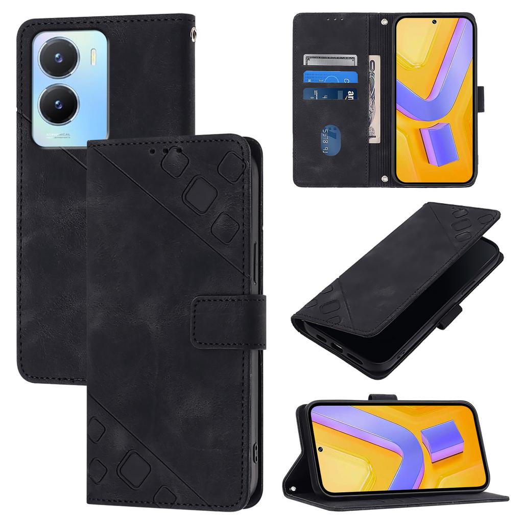 Fashionable Geometric-Patterned Wrist-Strap PU Leather Phone Wallet Case for vivo iQOO U3,U10,U20,Z3,Z9..T2,T3,V29 Lite,V30,V40,Y02,Y03,Y18,Y12,Y19...