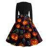 Women's Vintage Round Neck Dress with Halloween Print for Casual Fall Outings