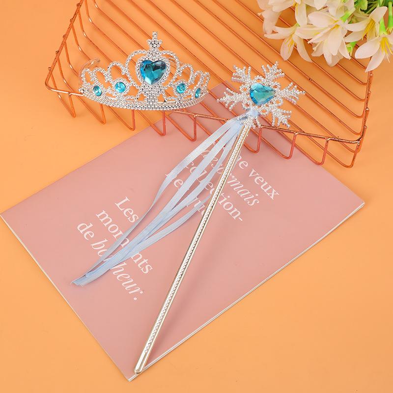 Girls Princess Crown Headband Bow Hair Accessories Snowflake Ribbon Magic Wand Set for Kids Birthday Party Dress Up