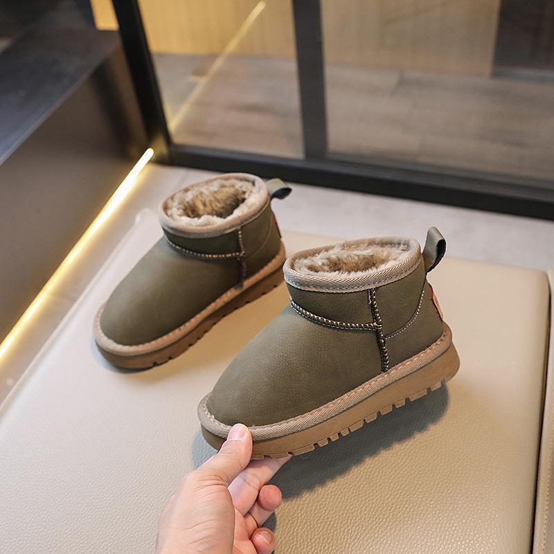 

Children s Leather Snow Boots Girls Waterproof Short Boots Boys Plus Velvet Thick Winter Boots Warm Cotton Shoes 28 зелений