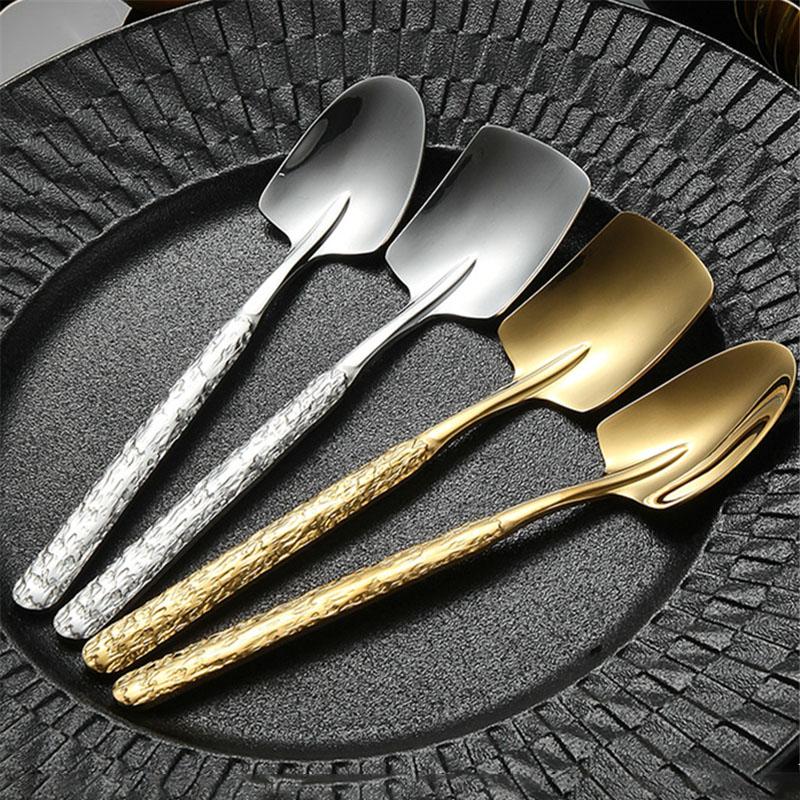 18-10 Stainless Steel Fruit Spoon Ice Cracked Pattern Ice Cream Dessert Spoons Watermelon Shovel Falt Coffee Tea Spoon