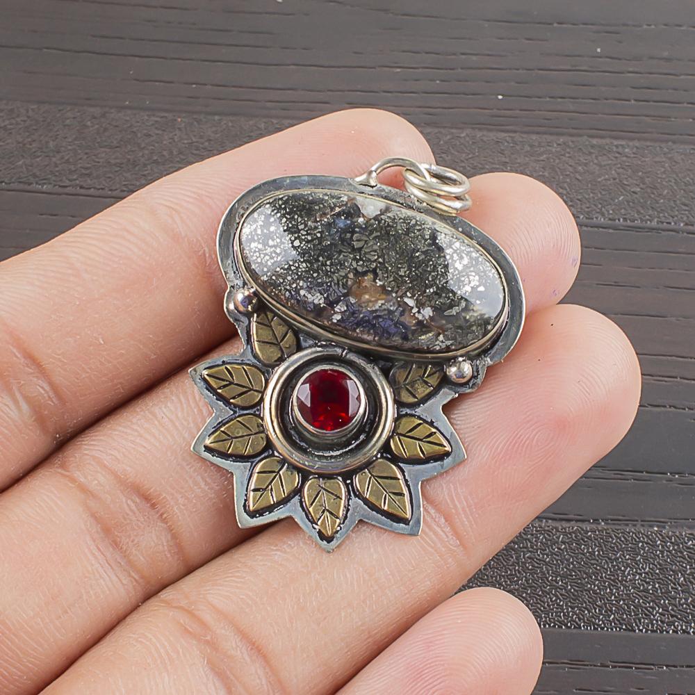 Натуральный марказит Драгоценный камень 925 пробы Стерлинговое серебро Дизайнерский кулон 1,51  AJP-2151