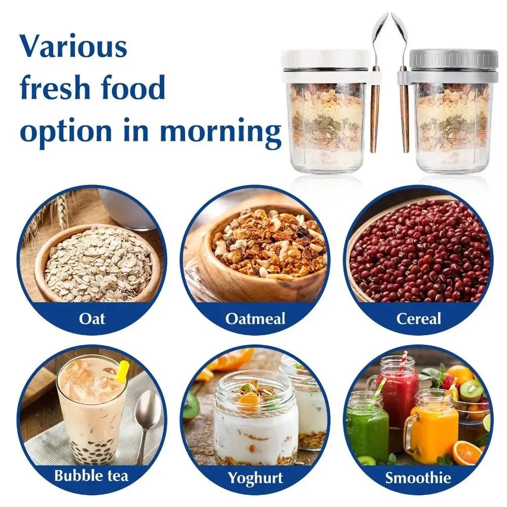 350ml Overnight Oats Jars Glass Measurement Marks Oatmeal Container With Spoon Reusable Yogurt Jar