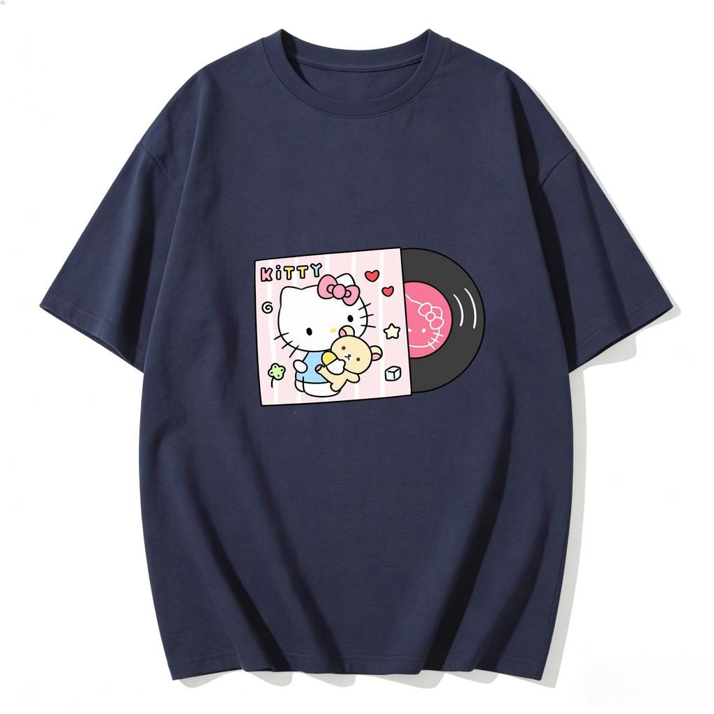 2026 Summer Hello Kitty Cartoon Printed Short Sleeve Pure Cotton Tshirt Womens Family Matching Outfits Classic Fashion Tee Top