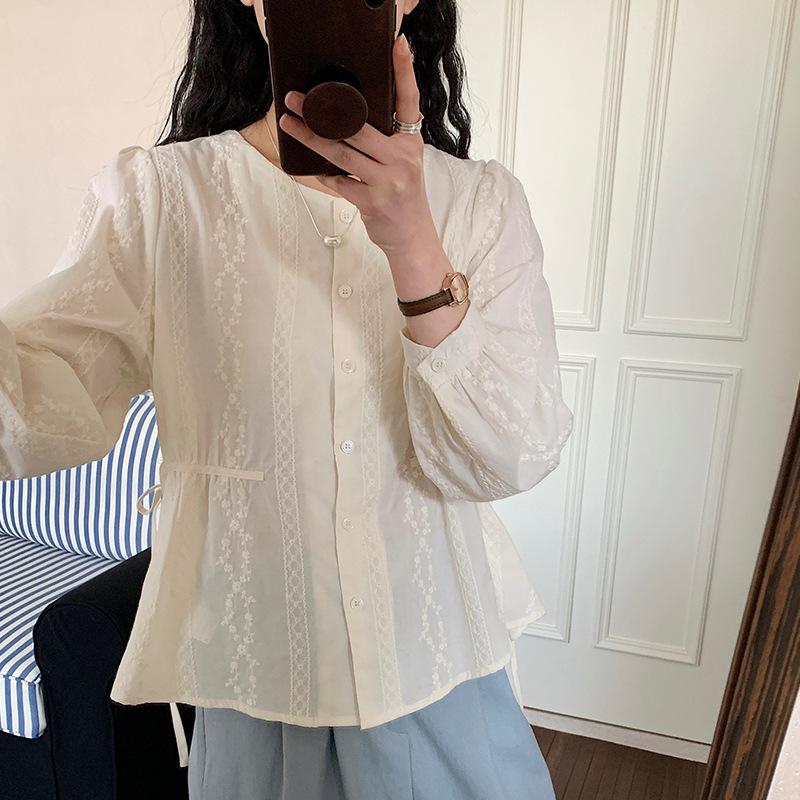 

Абрикосовая вышитая футболка с круглым вырезом женская с длинным рукавом весенняя новая топ темпераментная леди рубашка из чистого хлопка XXL абрикосовый