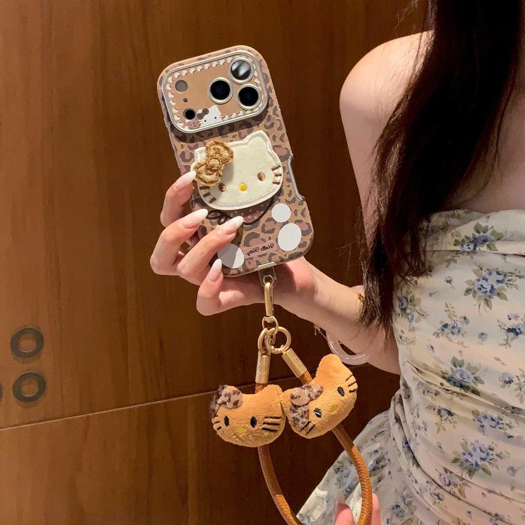 Hello Kitty 3D Brown Leopard Print Scarf Case for iPhone 17/16 Pro Max/15/14