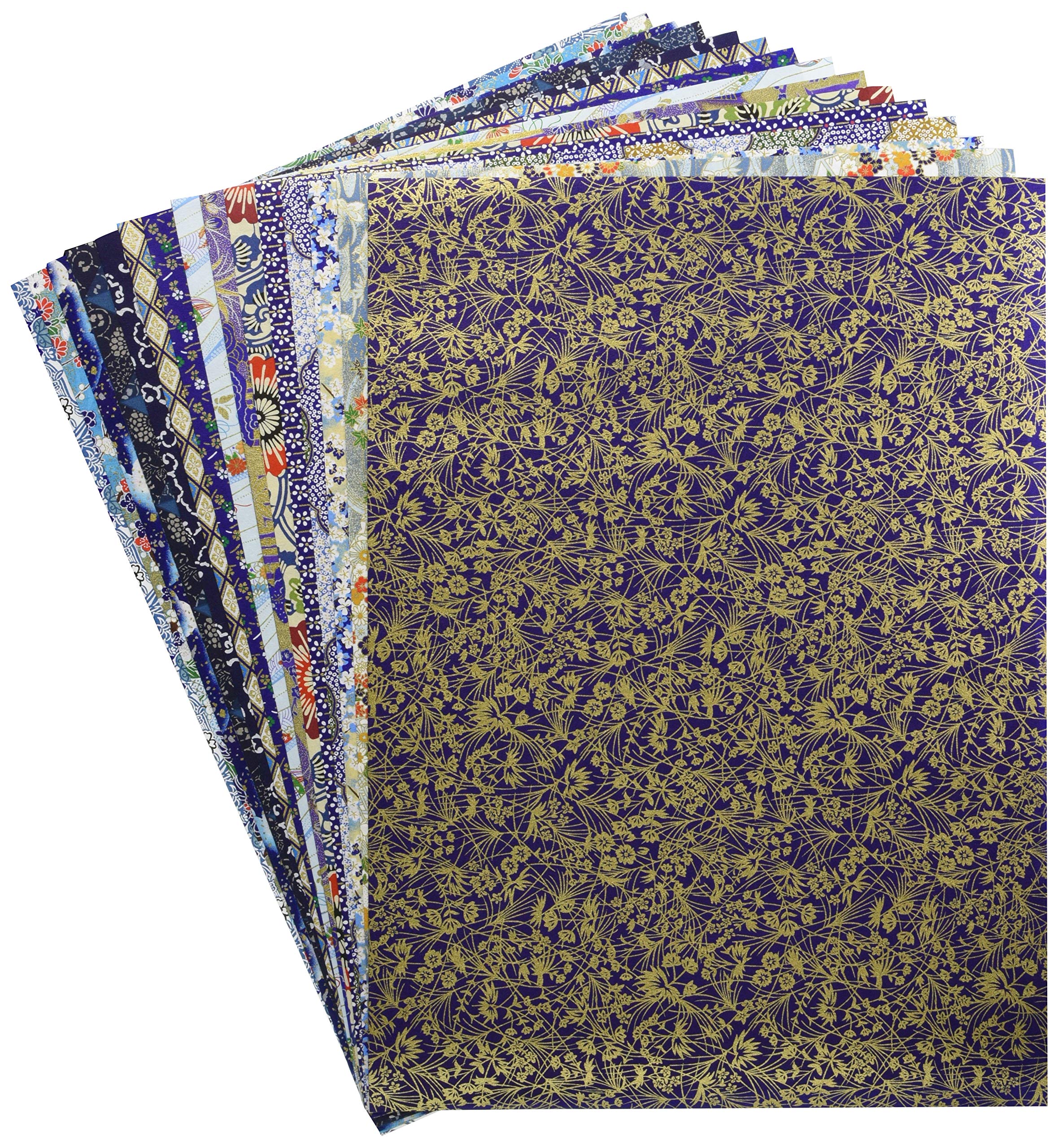 

Kawasumi Washi Chiyogami Yuzen Washi Large Size x 53 cm 15 Patterns 1 Sheet each 15 Sheets Blue Series B Set 38.5