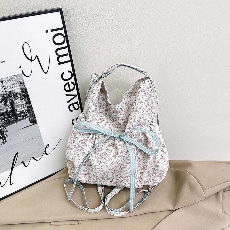 Street Style Nylon Flower Bow Pattern Backpack With Soft Structure And Spacious Design
