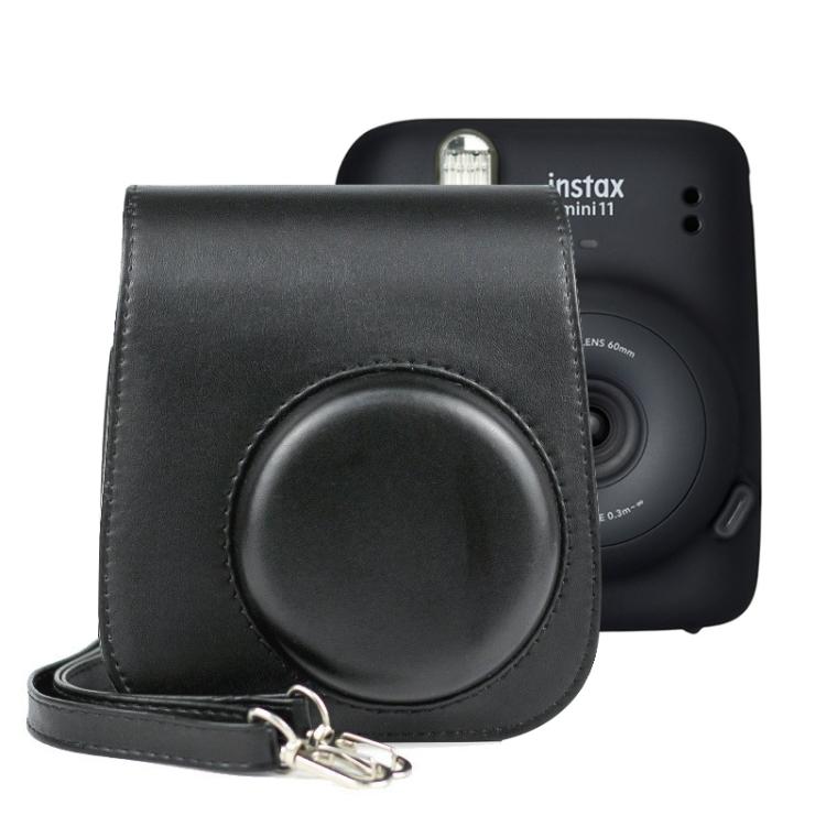 

Однотонный кожаный чехол-сумка для камеры на все тело с ремешком для FUJIFILM Instax mini 11 чёрный