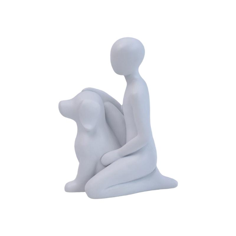 Resin Figurine Man and Dog Sculpture Collectible Ornament Gift for Dog Lover Living Room Bedroom Desktop Shelf Display