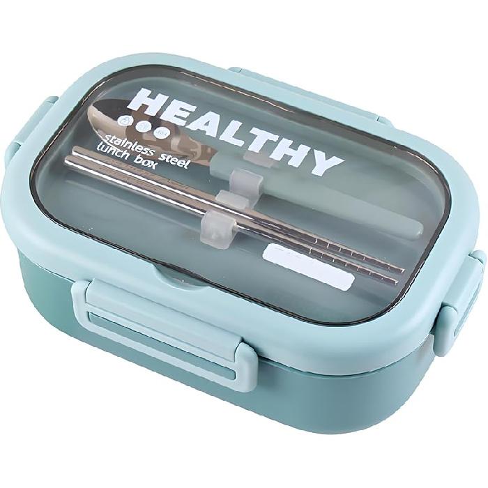 Edelstahl-Lunchbox, 2-Fächer-Bento-Box für Erwachsene, Leicht zu reinigen, Auslaufsicheres Design, Lebensmittelaufbewahrungsbehälter mit Geschirr für die Familie,