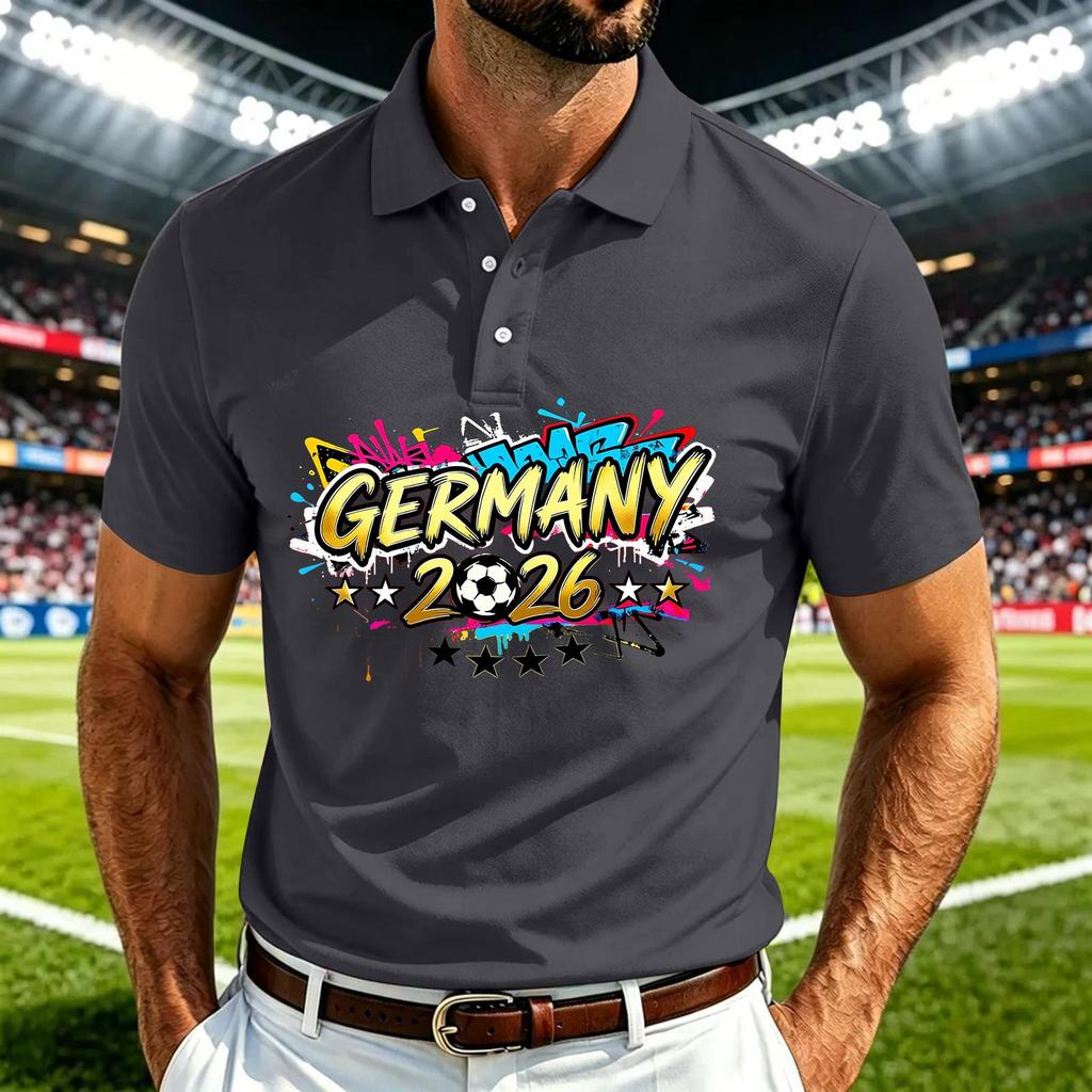 Men's Casual Soccer Graphic Polo Shirt Quick Dry Lightweight Mesh Breathable Short Sleeve Top for Outdoor Sports and Everyday Wear