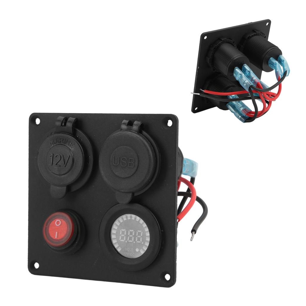 Multifunction 1 Gang Switch Panel with Dual QC3.0 USB Port Voltmeter Cigarette Lighter Holder 12V 24V for Buses Ships