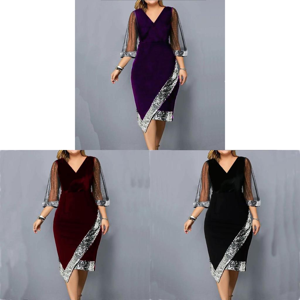 Wish Elegant Velvet Dress With Sequins And Asymmetric Skirt For Party And Stage Performances