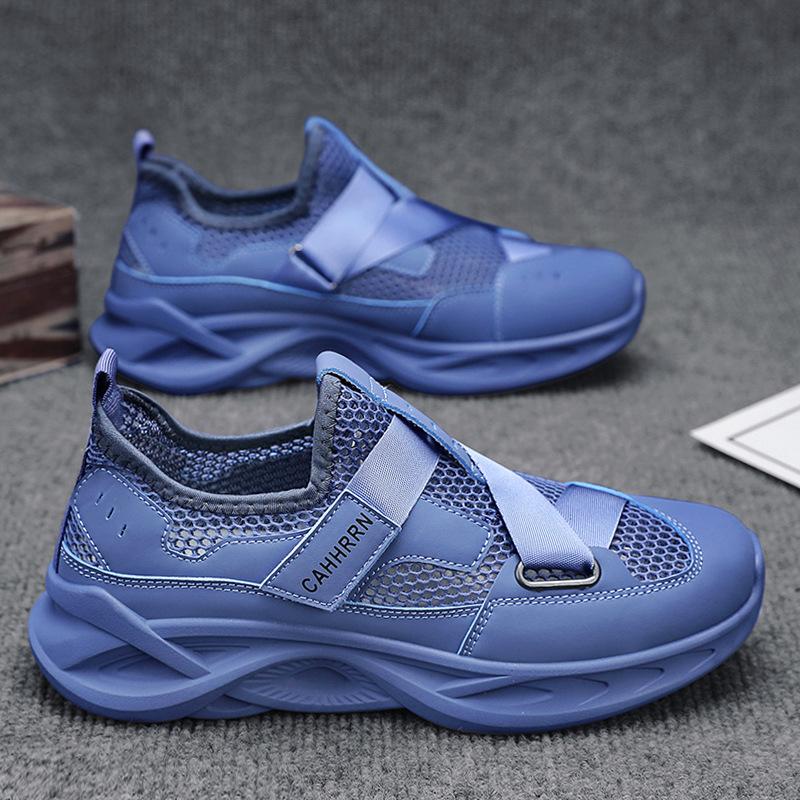 

Men s shoes 2025 summer new breathable hollow mesh casual shoes lightweight men s Velcro deodorant feet sports shoes 39