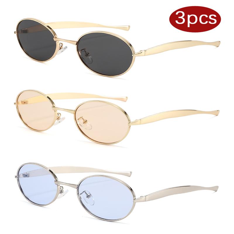 1/3pcs Metal Small Frame Oval Sunglasses Women For Men 2025 Punk Popular Sun Glasses Luxury Brand Designer Eyeglasses UV400