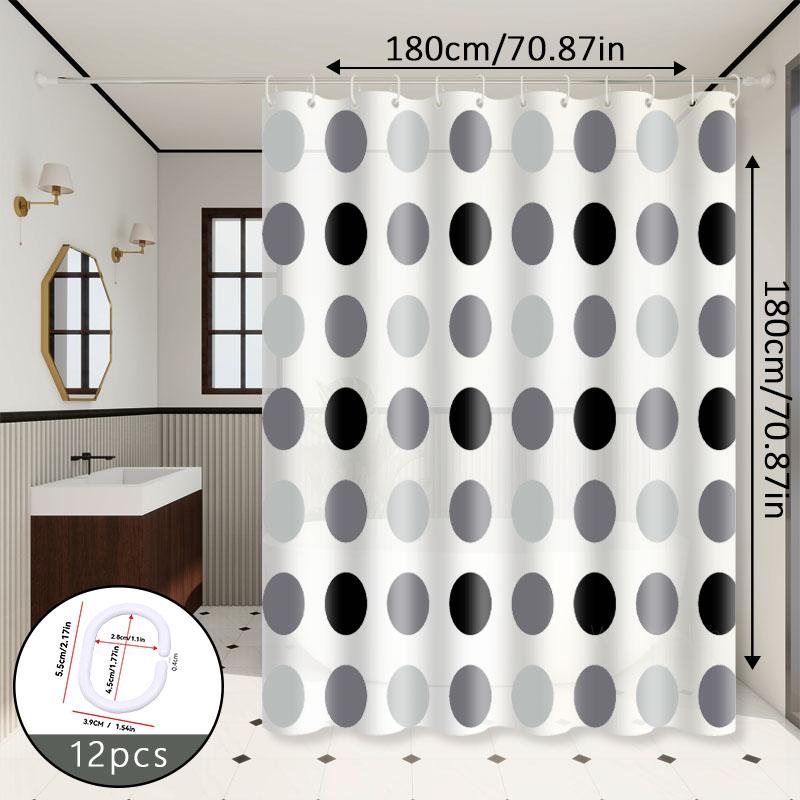 Nordic Style Gray and White Polka Dot Bathroom Partition Curtain, Gray and White Classic Color Scheme, Exudes a Low-Key and Elegant Vibe