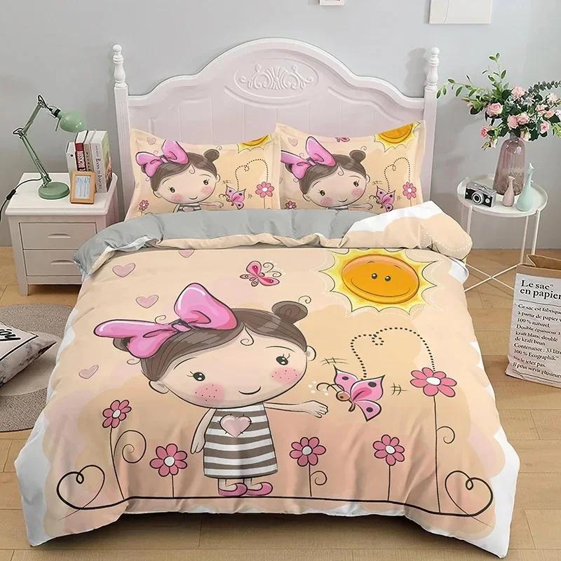 

Cartoon Girly Watercolor Fashion Girl Modern Women Comfortable Duvet Quilt Cover Pillowcase Bedding Set Decoration Home Textile 70x133cm 2pcs
