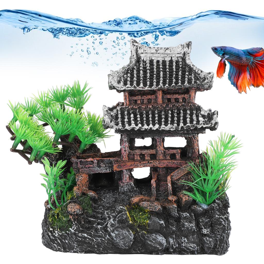 Artificial House Landscaping Decoration Smulation Mountain View Fish Tank Resin Cloud Crane House