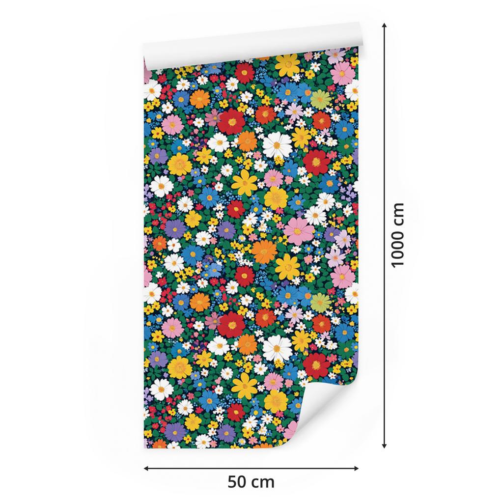 Wallpaper with Small Sea Flowers, Blue and Turquoise for the Living Room and Bedroom 50x1000