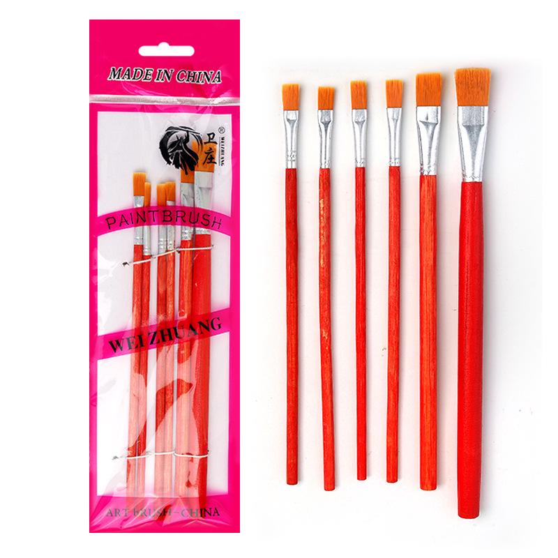 

Nylon Gouache & Watercolor Brush Set: Oil, Acrylic Painting Flat Brushes with Red, Blue, Black Rods Red Rod Brush Set 6 pcs