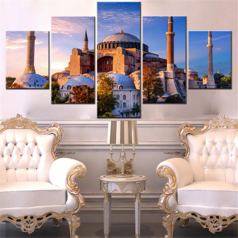 5 Pieces Canvas Wall Arts Poster Painting Architecture Hagia Sophia Istanbul Wallpaper Home Decor Picture Printing Artwork