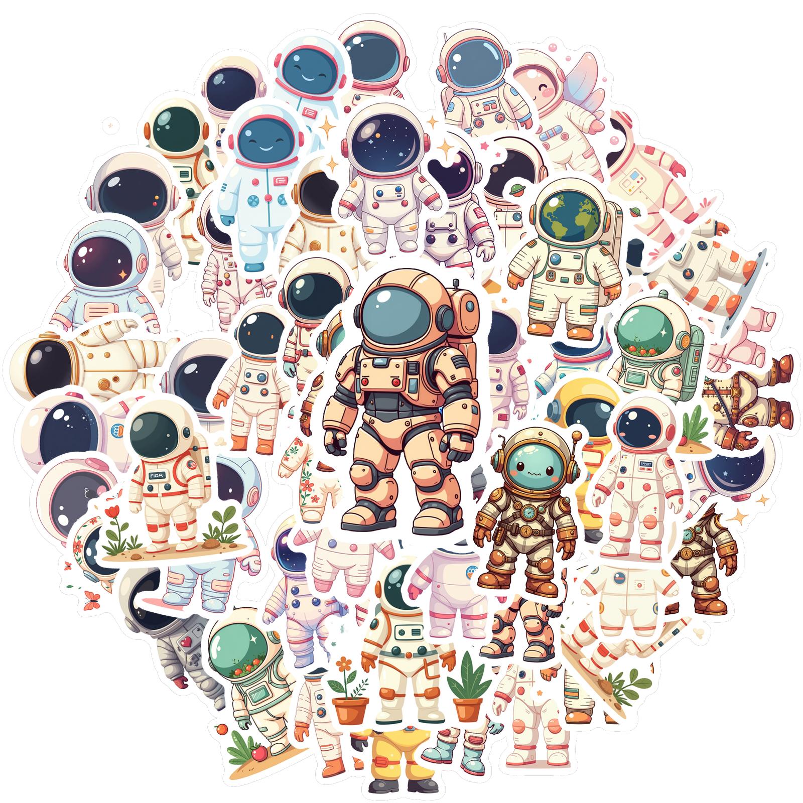 

35-200pcs Cartoon Astronaut Stickers Vintage Space Graffiti Waterproof Stikcers Diy Cartoon Laptop Luggage Phone Card Bottle