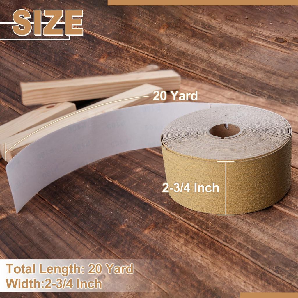 LEONTOOL Sandpaper 100 70mm Wide x 18M PSA Sanding Gauze Fine Aluminum Woodworking Sanding Automotive Polishing Roll, Grit, Long, Adhesive, Yellow,